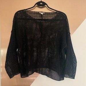 Eileen Fisher open weave black linen sweater
